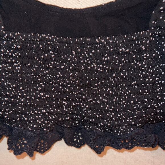 Skylar + Madison black rayon crop top w eyelet ruffles on hem and straps. S - Picture 4 of 7